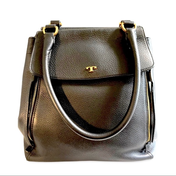 Tory Burch Half-Moon Pebbled Leather Black Tote - Picture 6 of 13